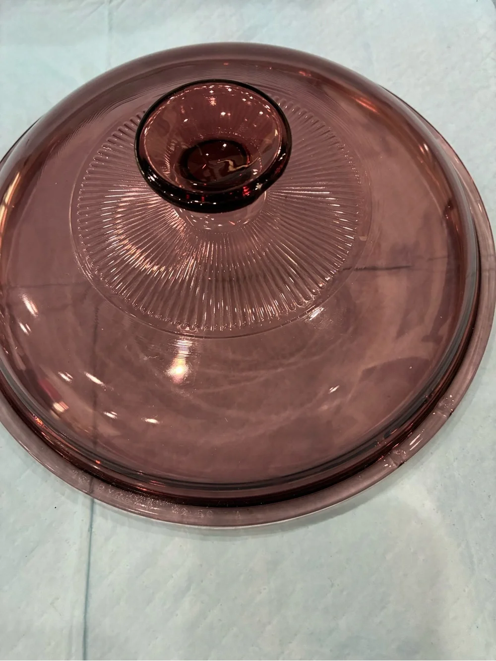 Pyrex Rose-Tinted Glass Casserole Lid with Ribbed Knob visionware 2.5 c